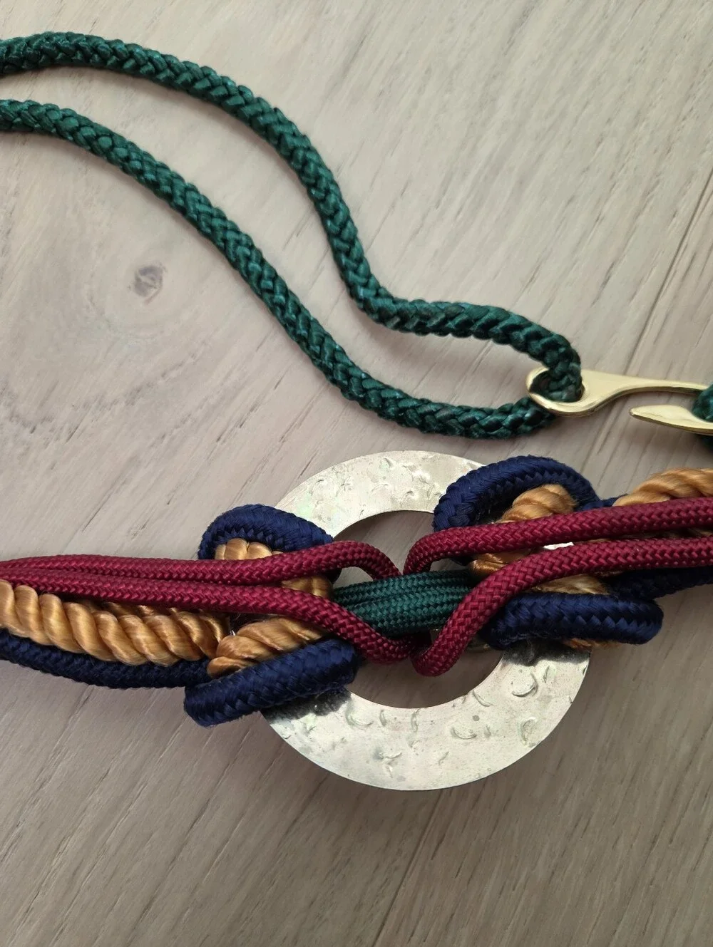 VTG 80s Bohemian Multi Color Braided Rope Cord Medallion Statement Belt 1X